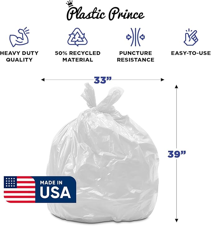 (100 Pack) 30-33 Gallon Trash Bags 1.5 Mil Heavy Duty Fits Round and Square 30-33 gal Trash Cans 33 x 39 Garbage Trash Can Liners (Clear)