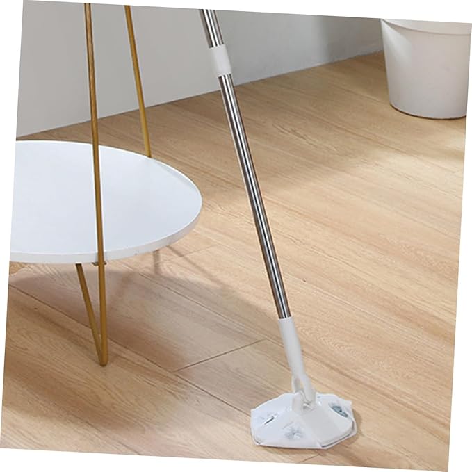 Extendable Dust Mop with Rotatable Triangle Head White Microfiber No-wash Floor Cleaning Mop for Household Use Handheld Convenient Dust Removal Tool