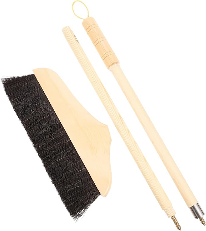 STOBOK Horse Hair Broom with Horsehair Bristles and Stainless Steel Handle Soft Broom for Sweeping Indoor Hardwood Floors Ideal for Home Hair Salon and Pet Hair Removal