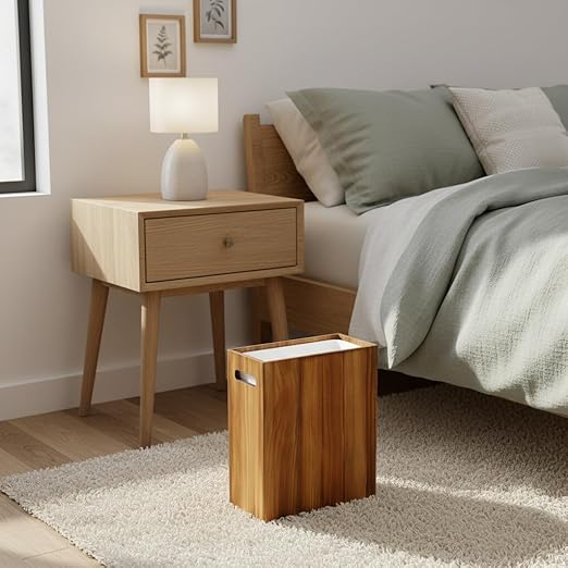 3 Gallon Wooden Trash Can with LinerSmall Solid Wood Bathroom Trash CanNarrow Garbage CanDecorative Waste Basket for BathroomBedroomOffice