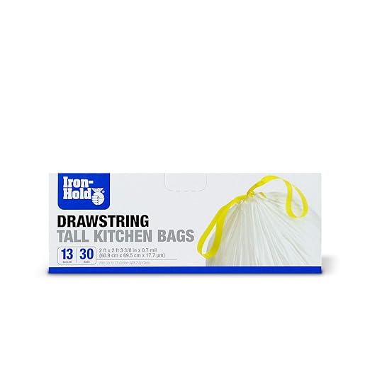 Iron-Hold Tall Kitchen Trash Bag- 13 Gallon 30 Ct (Pack of 12) Drawstring