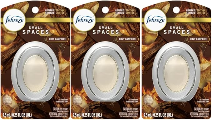 F.e.b.r.e.z.e Small Spaces Air Freshener- 0.25 fl oz(Pack of 3) (Cozy Campfire)