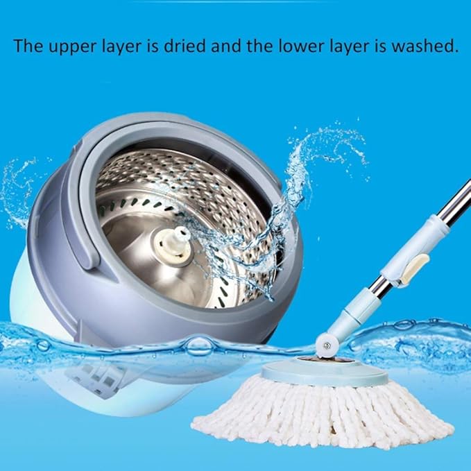 Upgraded Stainless Steel Deluxe 360 Spin Mop &amp Bucket Floor Cleaning System Included Handle with 2 Microfiber Heads