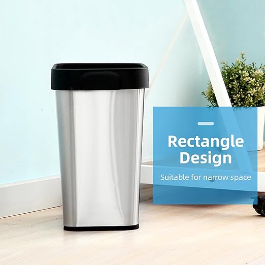 TooCust 2 Pack Stainless Steel Trash Can 3 Gallon Open Top Trash Can 8 x 11 x 13 Rectangle Rubbish Bin Slim and Narrow No Lid Small Wastebasketfor Kitchen Bathroom Living Room Office