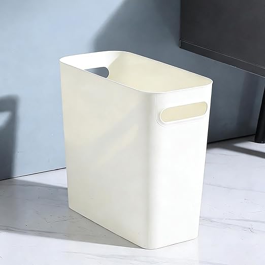 2.4 Gallon Slim Trash Can Small Plastic Wastebasket for Bathroom Office Kitchen Narrow Space Under Sink or Desk (White)