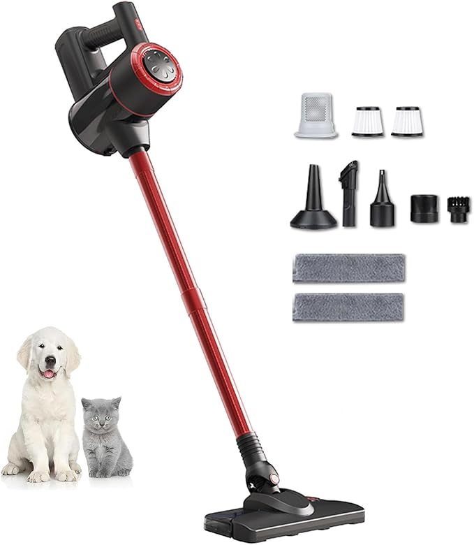 Lightweight and Versatile Aspiradora Y Trapeador para Piso 18Kpa 35mins Runtime Rechargeable Stick Vacuum Cordless Self-Standing Cordless Mop for Kitchen Bedroom Living RoomRed