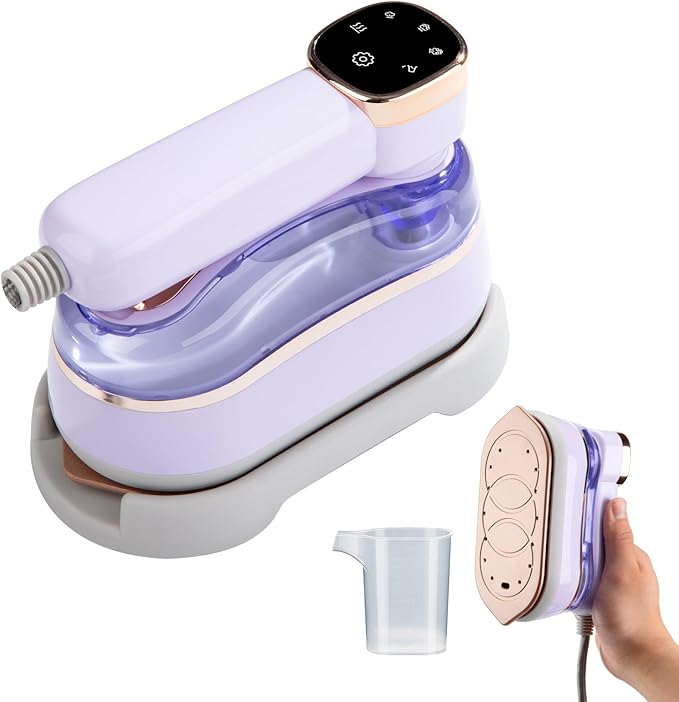 2 In 1 Portable Ironing Machine Handheld Clothing Steam Iron 180°Rotation LED Display Ironing Mode 1200W +15 Seconds Fast Heating 7-Hole Pressurized Steam 4-Speed Ironing (Violet)