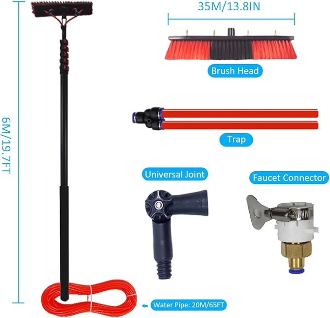 Telescopic Window CleanerWater Fed Window Cleaning PoleSolar Panel Kit Window Cleaner Tool (6M(19.7Ft))