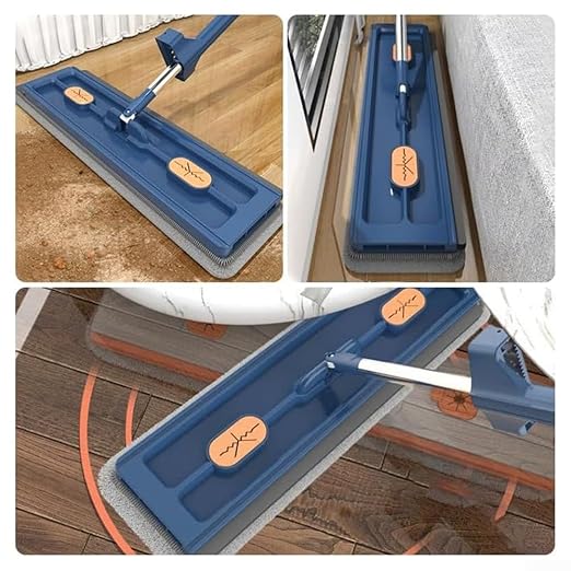 Adjustable 360° Rotating Large Flat Mop Effortless Cleaning on Tile Hardwood and Windows - Ergonomic Design All Surfaces(Blue Folding Bucket)