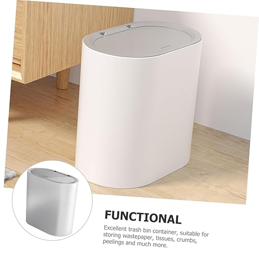 ABOOFAN Lidded Trash Bin Capacity Press Type Waste Basket for Kitchen Bathroom Bedroom Portable Nordic Style Waste Container for Home Use Compact Design Easy to Move