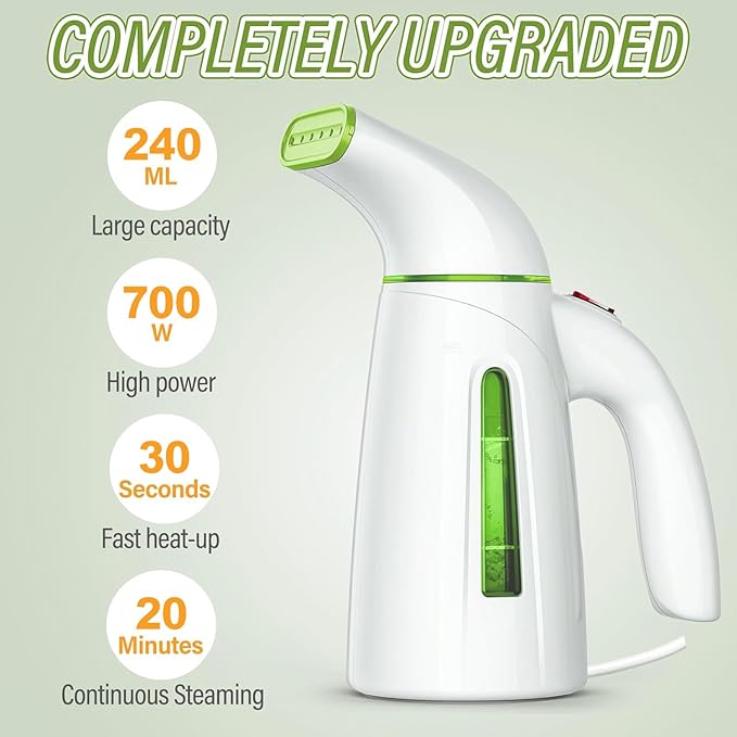 OGHom Steamer for ClothesPortable Handheld Travel Steamer300ml Large Capacity700W30 Second Fast Heat Up Garment Steamer (Light Green)