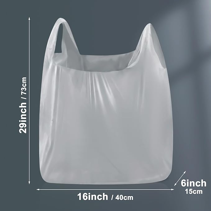 300 Pack 29 x 16 x 6 Inch Extra Large White Plastic Shopping Bags(0.5 Mil Thick) Reusable Heavy Duty Large T-Shirt Grocery Bags Bulk with Handles for Restaurant Retail Business