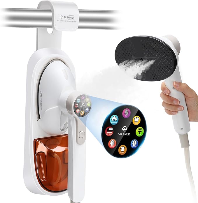2-in-1 Handheld Steamer for Clothes &amp lron 145oW Portable Garment Steamer with Smart LCD Display 40oml Large Tank8 Steam Levels 90° Rotating Head Fast Heat &amp Auto-Off for Home/Travel