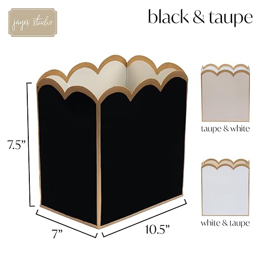 Jaye's Studio Gracie Scarlett Scalloped Baskets Black Waste Basket for Bathroom Office &amp Bedroom Trash Can Decorative Metal Magazine Holder Rectangle Garbage Can for Modern Home Decor 7”x10”x7