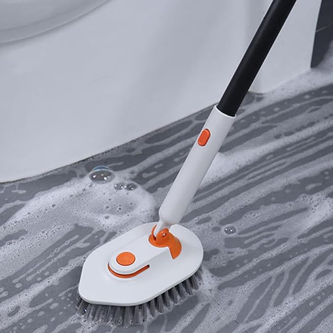 VILLCASE Multi-Functional Bathroom Floor Scrubber Brush Set with Hard Bristle and Replaceable Cleaning Heads 3-Section Extendable Handle for Tile Grout and Indoor Floor Cleaning