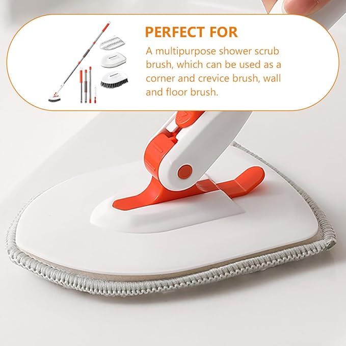 KICHOUSE Shower Floor Scrub Brush Set with Long Handle Hard Bristle Grout Brush and Microfiber Cloth with Base for Bathroom Tub Tile and Shower Cleaning