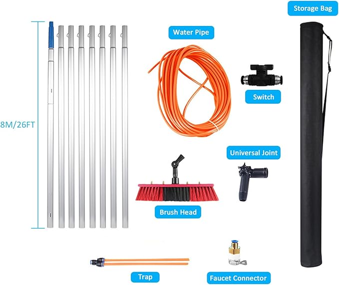 Window Cleaning Pole Water Fed Telescopic Brush Professional Window Cleaning Equipment Kit Extendable Cleaner Conservatory Roof Cleaning Photovoltaic and Solar Panels Window Cleaning Tool