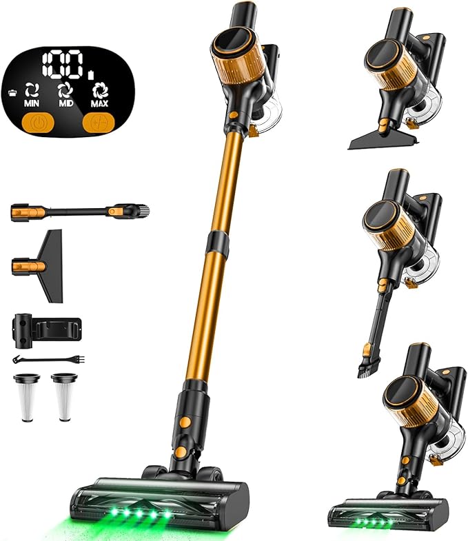 Cordless Vacuum Cleaner 30Kpa 8 in 1 Lightweight Stick Vacuum with Sofa Brush 350W Motor Anti-Tangle Brush with Green Light 40mins Runtime Rechargeable Vacuums for Hardwood Floor Carpet Pet Hair