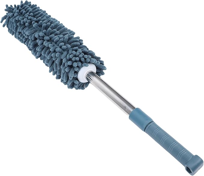 Telescopic Duster with electrostatic adsorption Soft 60 to 80 cm Washable with Flexible Corner Brushes for Easy dust Removal (Navy Blue)