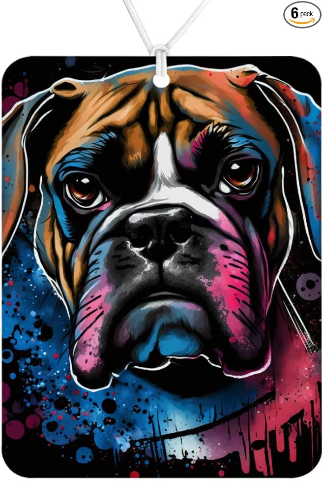 Boxer Car Freshener Set of 6 - Cool Art Car Air Freshener - Animal Air Freshener for Car