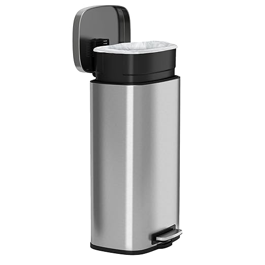 iTouchless SoftStep 8 Gallon Step Trash Can with Activated Carbon Filter Deodorizer &amp Removable Inner Bucket Stainless Steel 30 Liter Pedal Garbage Bin for Office Home and Kitchen