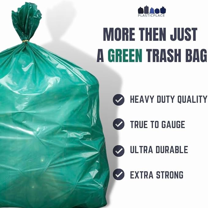 Plasticplace 40-45 Gallon Trash Bags │ 1.2 Mil │ Green Garbage Can Liners │ 40” x 46” (100 Count)