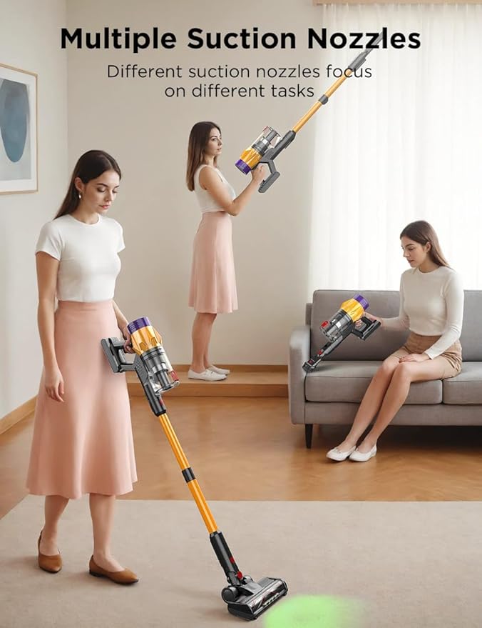 Cordless Vacuum Cleaner 550W/45000PA/55Mins Lightweight Stick Vacuum for Home LED Display and Green Headlights 6-Stages Filtration Self-Standing Vacuum for Hard Floor Carpet