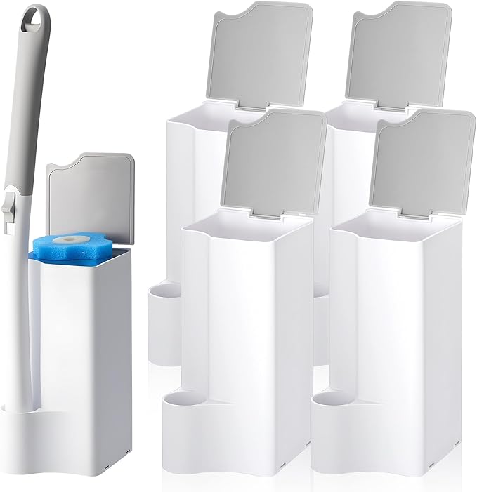 Weysat 4 Pack Wand Holder White Bathroom Storage Organizer for Cleaning Brush Accessories Space Saving Brush Caddy for Home Bathroom