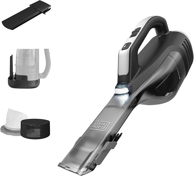 BLACK+DECKER Dustbuster Reveal Handheld Vacuum Cordless Car Vacuum Portable Cordless LED Light Long Run Time Rechargeable Lightweight Dust Buster Includes Crevice Tool Charging Base (HLVD320B42)