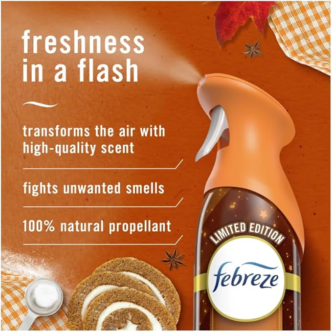 Febreze Air Effects Odor-Eliminating Air Freshener Pumpkin Roll Scent 8.8 oz Spray 3 Pack