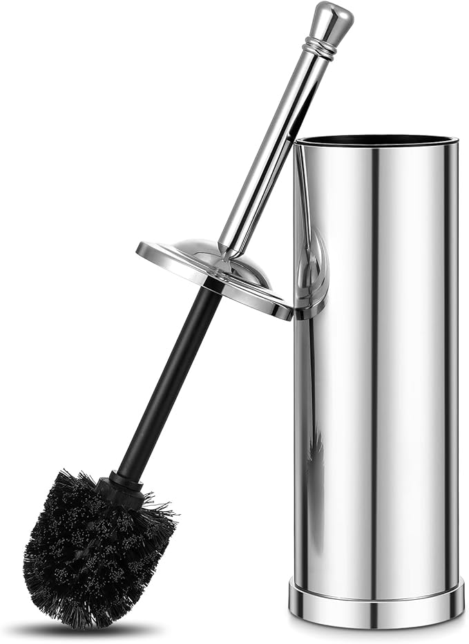 Chrome Toilet Brush and HolderToilet Bowl Brush with Long Handle for BathroomToilet Cleaner Brush-SpaceSavingCovered BrushDurable DeepCleaningSplash Resistant (Chrome)