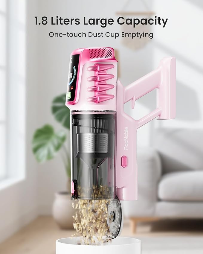 Cordless Vacuum Cleaner55KPa 650W 65Mins Vacuum Cleaners for HomeStick Vacuum with LED Display &ampAnti-tangle Brush and Self-Standing DesignVacuum Cleaner for Hardwood FloorsCarpetPet Hair(Pink
