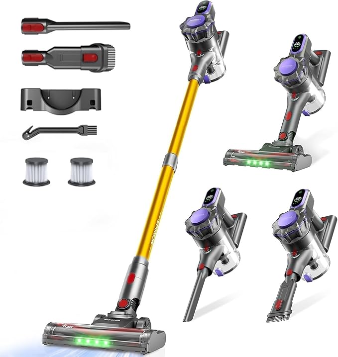 MONSGA Cordless Vacuum Cleaner 45KPa 400W Stick Vacuum for Home 50Mins Anti-Tangled Vacuum Cleaner with Charging Dock Light-weighted Handheld Vacuum for Pet Hair/Carpet/Floor LED Touch DisplayMV3