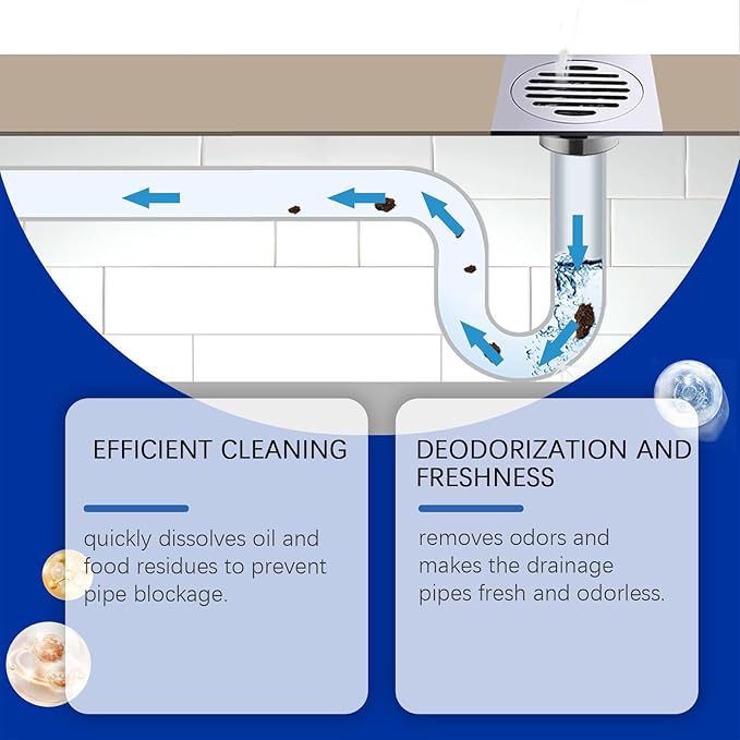 Powerful Drain Unblocker for Kitchen and Toilet - Dissolves Grease &amp Food Residue Fast Eliminates Odors Keeps Drains Clear(1PCS)