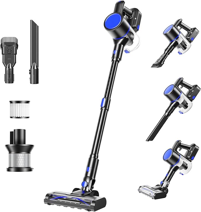 DUMOS Cordless Vacuum Cleaner Lightweight Stick Vacuum Cleaners for Home Powerful Suction &amp LED Lights Rechargeable Battery for Carpets Pet Hair Hardwood Floors
