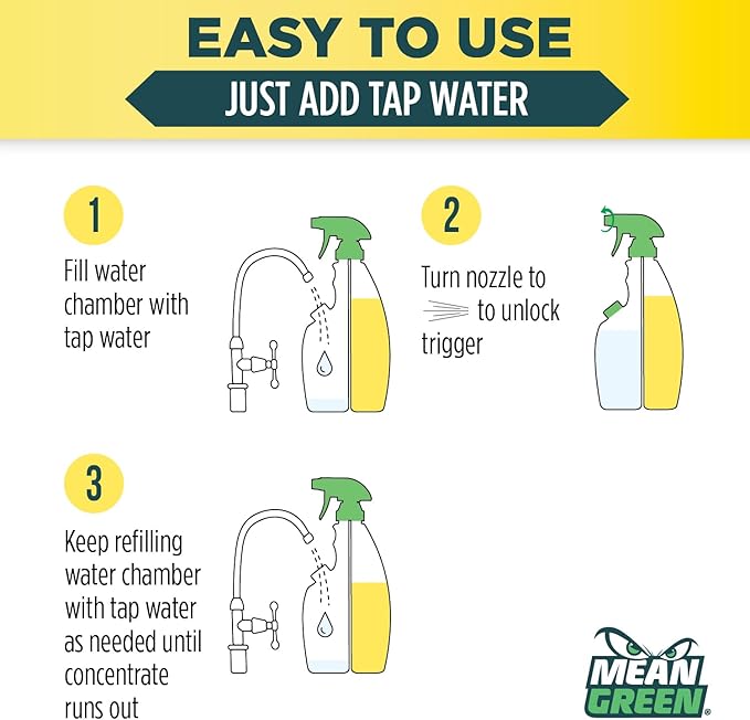 Mean Green Refillable Ultra Powered Multi-Purpose Cleaner Concentrate Citrus &amp Green Tea 14.3 fl oz (2-Pack) – Plant &amp Mineral Based Cuts Through Grease &amp Grime Refillable Bottle Makes