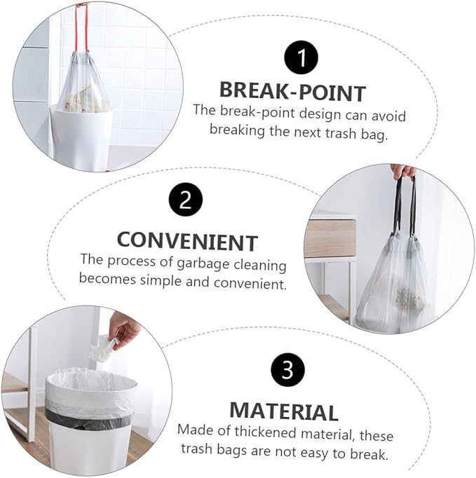ERINGOGO Disposable Drawstring Garbage Bags 90pcs Portable Trash Bags with Handles for Kitchen and Outdoor Use Random Color Drawstring Closure