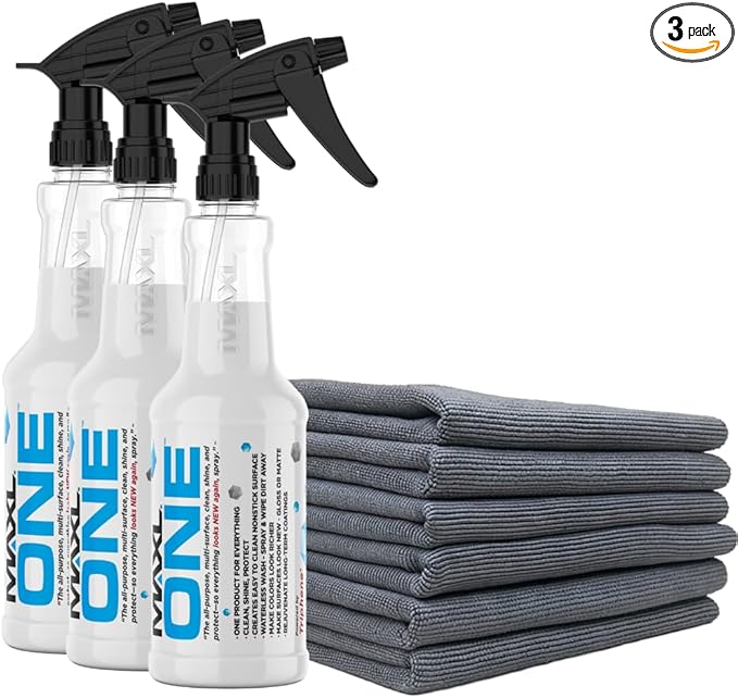 MAXLONE ™ Car Spray with Triphene® Technology Quick Spray &amp Wipe All Purpose Waterless Detailer Clean Shine Protect Paint Glass Wheels Trim Without Pre-Washing (3 20oz w 6 Micro Fiber Cloth