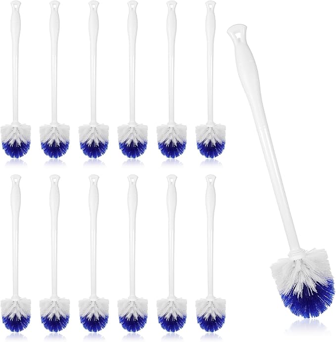 12 Pcs Toilet Brush 18.5 Inch Long Plastic Handled Toilet Bowl Cleaning Brush Soft Bristle Heavy Duty Long Scrubber for Household Bathroom Cleaning Supplies