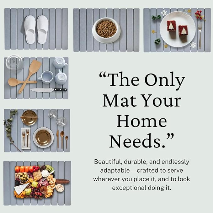 Large Stone Drying Mat for Kitchen Counter | Premium Diatomaceous Earth Coaster Set for Dishes | Non-Slip Kitchen Sink Mat | Fast-Absorbing Eco-Friendly | 23 x 15.5 (Light Grey)