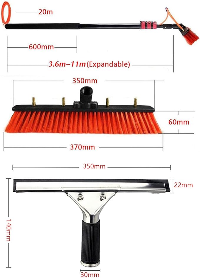 Water Fed Pole Kit with Hose &amp Squeegee3.6-10.8m Water Fed Telescopic Cleaner BrushWashing Set Equipment Extension Pole Cleaning for Trucks Windows30FT/9M