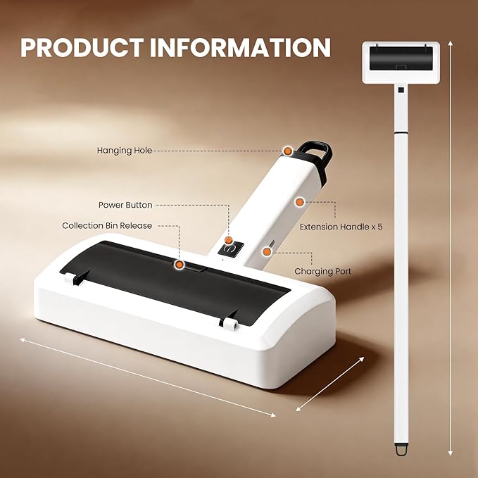 Pet Hair Remover for Carpet Reusable Pet Hair Remover 44 Inch Adjustable Handle Electric Dog Cat Hair Removal Tool for Couch Carpet