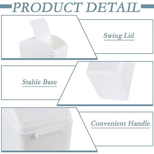 4.2 Gallon Swing Top Wastebasket Plastic Garbage Bin for Home Office &amp Slim Space-Saving (White)