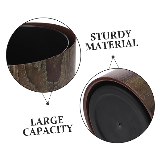 Imitation Wood Grain Trash Can Vintage Style Round Wastebasket for Home Office Kitchen Bathroom Lightweight Clean Capacity Garbage Container