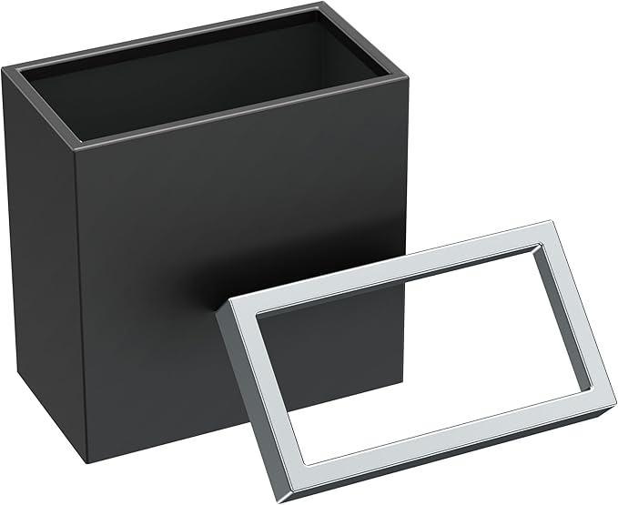 Gatco Modern Rectangle Wastebasket Matte Black and Chrome Combo - Stainless Steel Trash Can with Removable Lid Leakproof 3 Gallon Capacity for Bathroom Bedroom Kitchen or Office