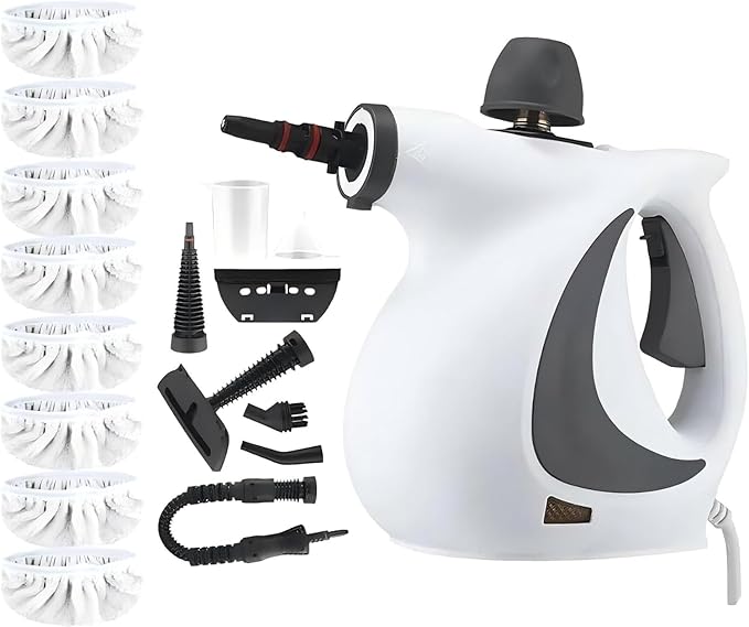 Steam Cleaner Handheld Steam Cleaner for Home Use with 8 Piece Accessories and Safety Lock for cleaning cars bathrooms showers windows dirt grease(1 Set of Steam Cleaner 12 Fiber Cloths)