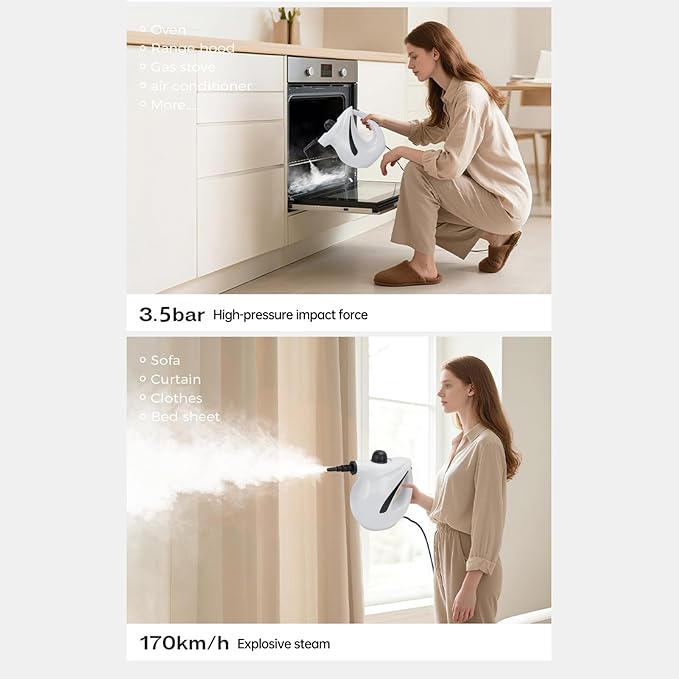 Pressurized Handheld Multi Surface Natural Steam CleanerMulti Purpose Steamer for Home UseSteamer for Cleaning Kitchen Air Conditioner Range Hood (White)