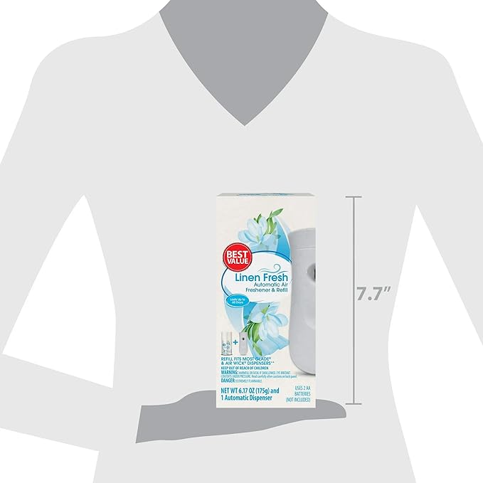 Automatic Air Freshener Spray Kit with 1 Refill Included Linen Fresh – Programmable Dispenser Odor Eliminator for Home Bathroom Office – 2 Pieces Set