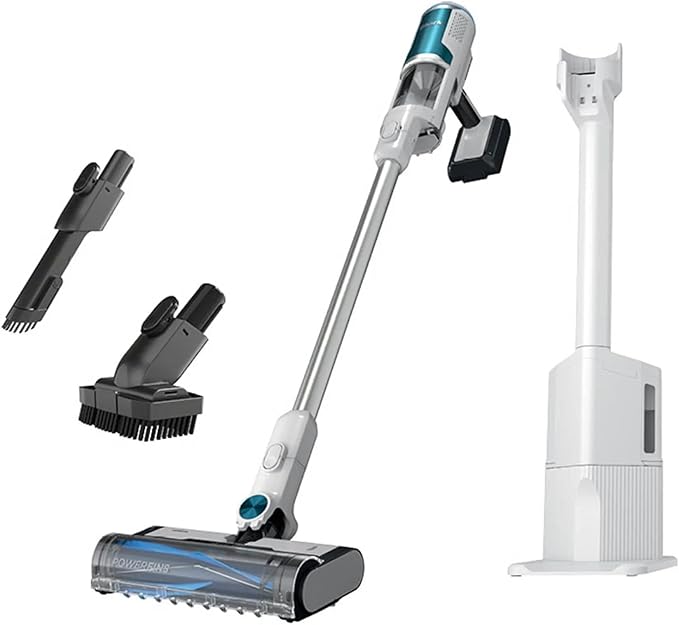 SHARK BU3521 Clean &amp Empty Cordless Stick Vacuum Ultra Lightweight with HEPA Filter Portable Rechargeable Auto-Empty System Perfect for Pet Hair Carpets &amp Hardfloor White/Peacock (Renew