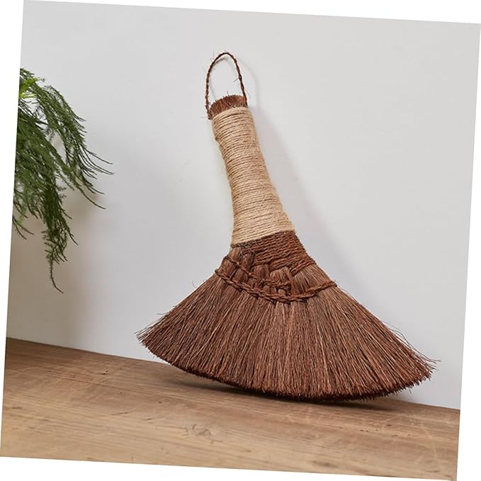FRCOLOR 2pcs Handmade Palm Broom Straw Brush Dust Pan Broom Cleaning Household